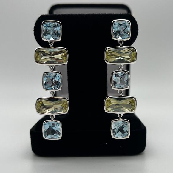 Gorgeous Lime Quartz & Sky Blue Topaz Earrings 2" - Picture 4 of 5